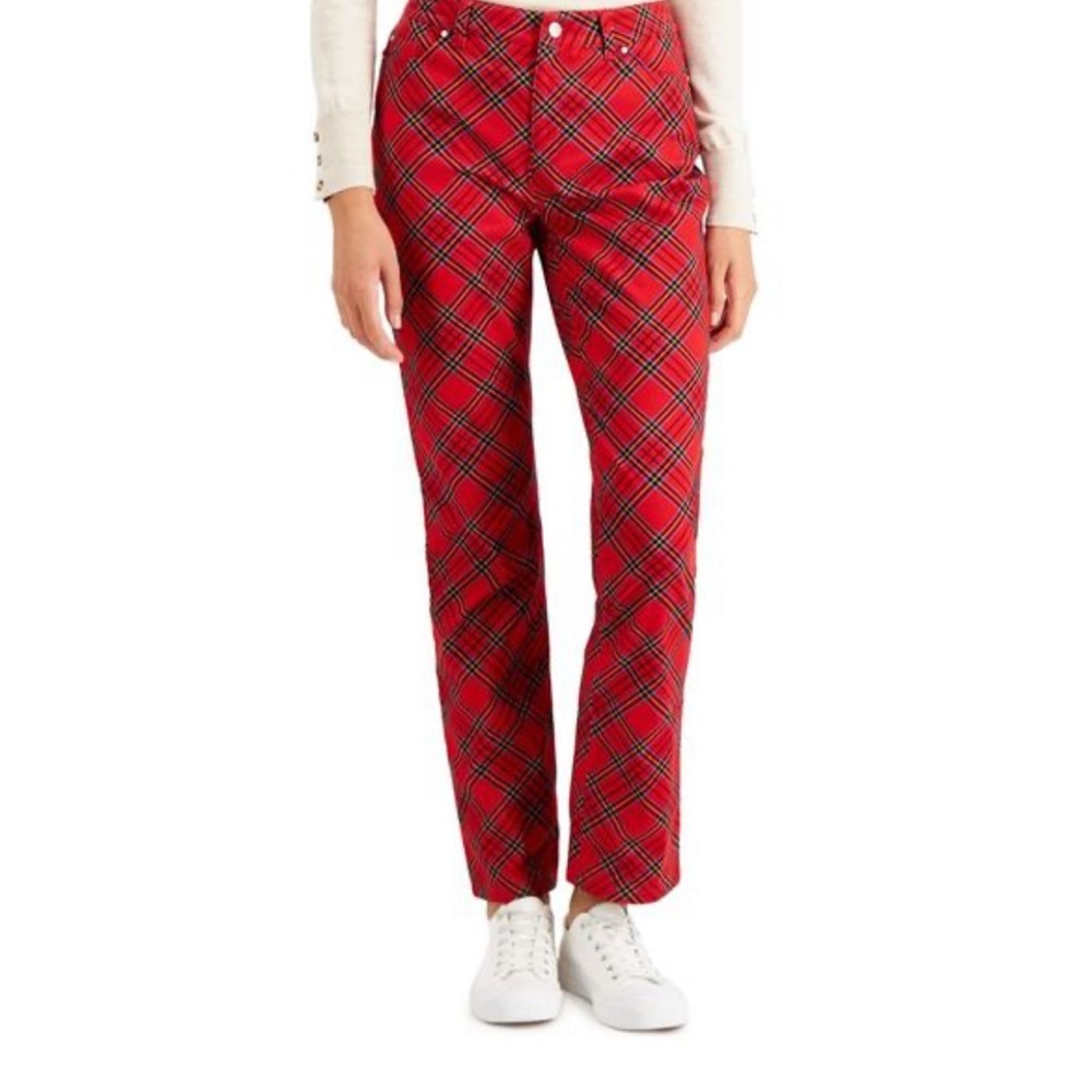 Lexington Red Plaid Jeans by Charter Club Women’s Size 10 Straight Leg Pants - Picture 2 of 6